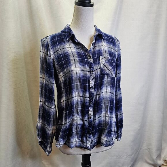 Westport 1962 Blue Flowy Plaid Button Down Shirt Size Small - Picture 3 of 8